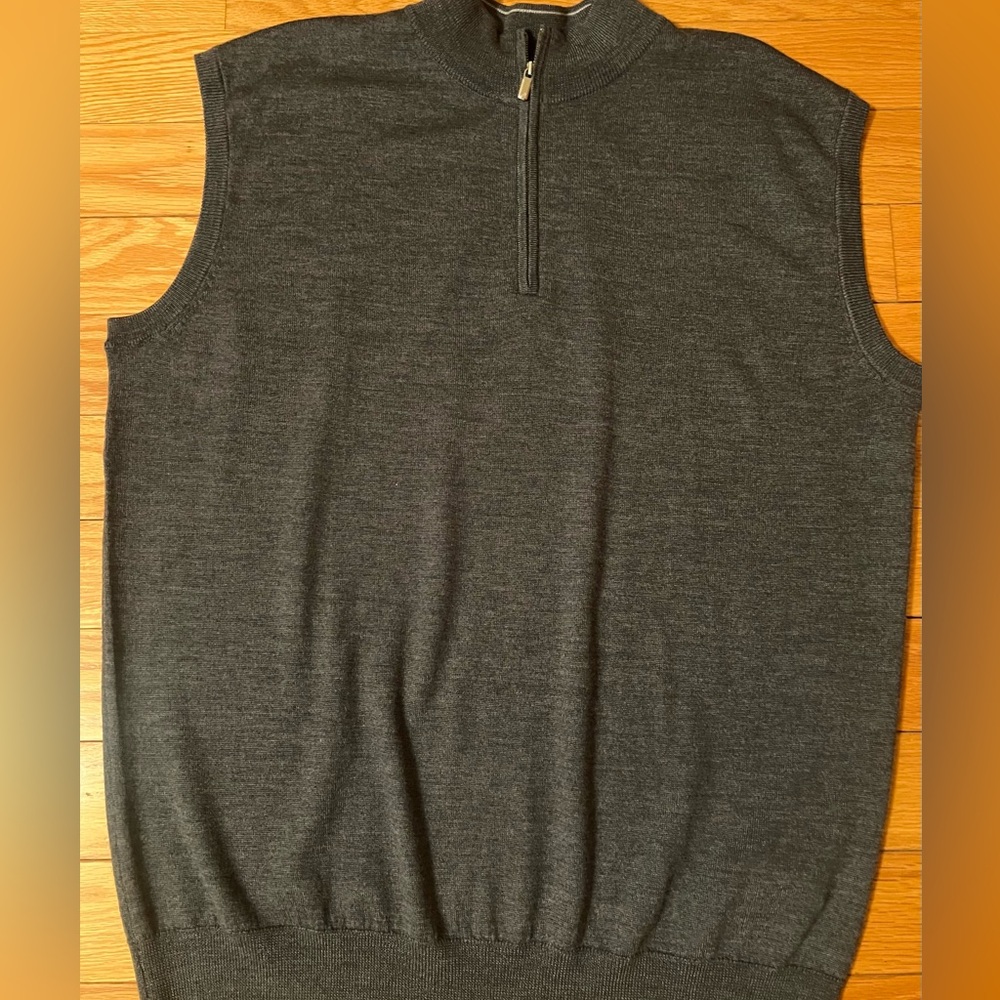 Peter Millar Sweater Vest Mens Large Grey Crest 1/4 Zip Merino Wool Blend NEW
